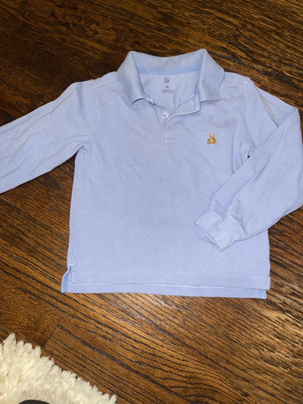 GAP Boys Light Blue Long Sleeve Polo with Embroidered Bear